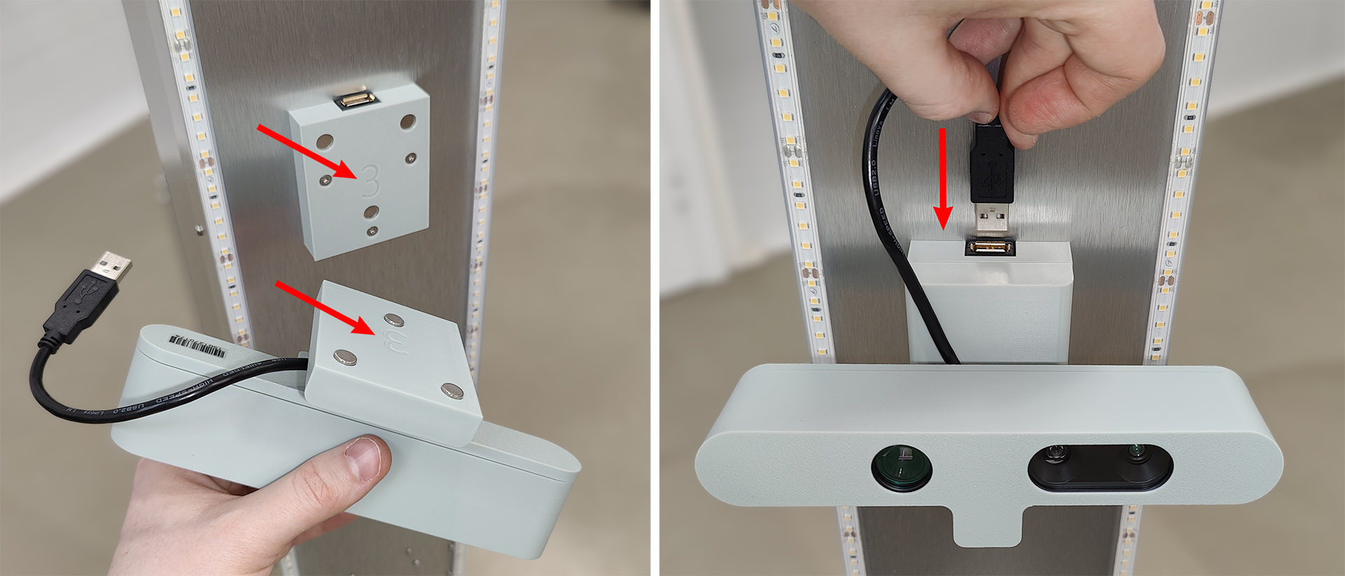 Securing and connecting the depth sensors Securing and connecting the depth sensors
