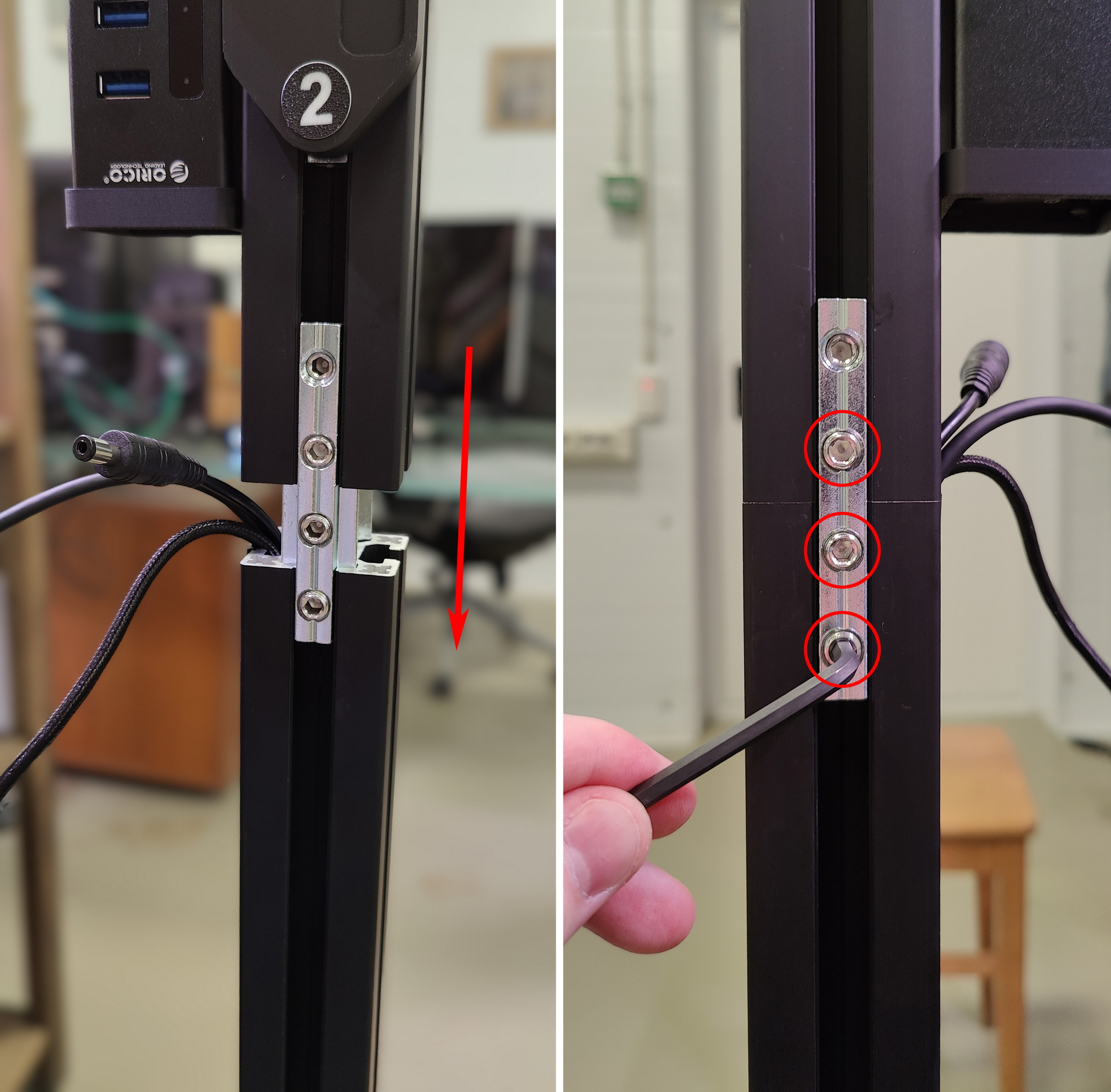 Установка второй части стойки