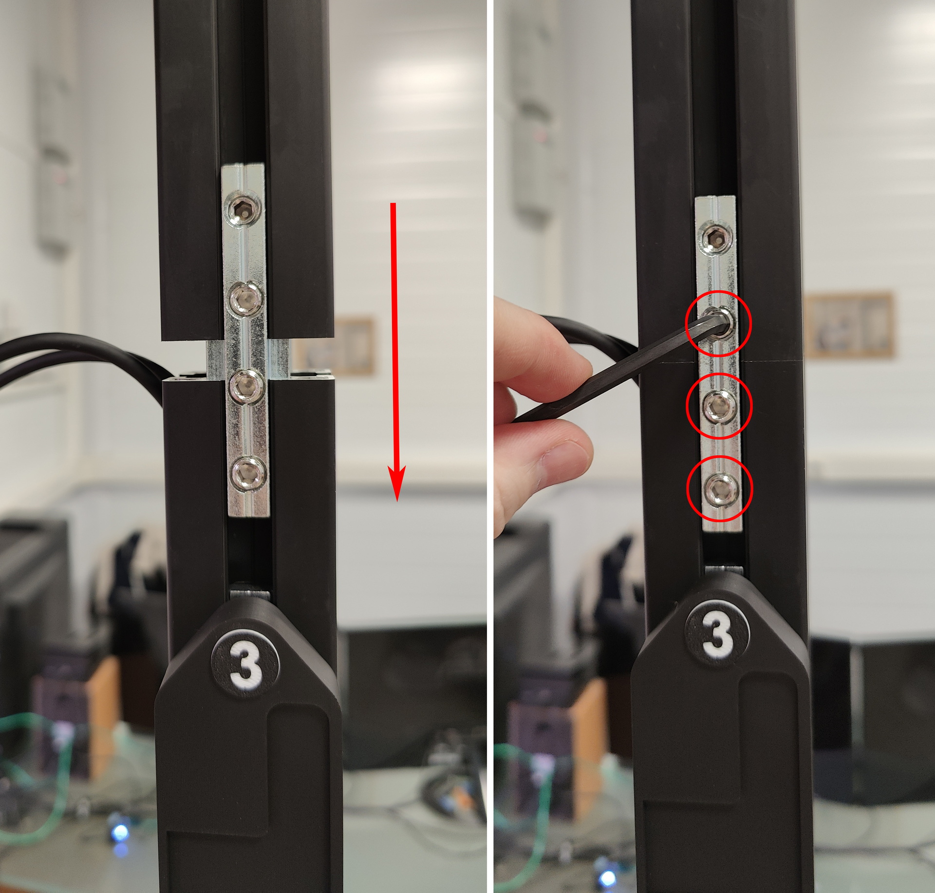 Установка верхней части стойки